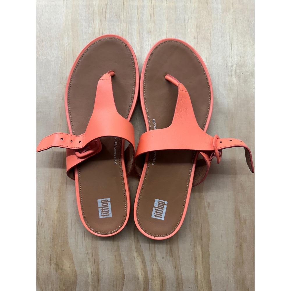 FitFlop Gracie Coral Orange Leather Thong Sandals Dynamicush Womens 8